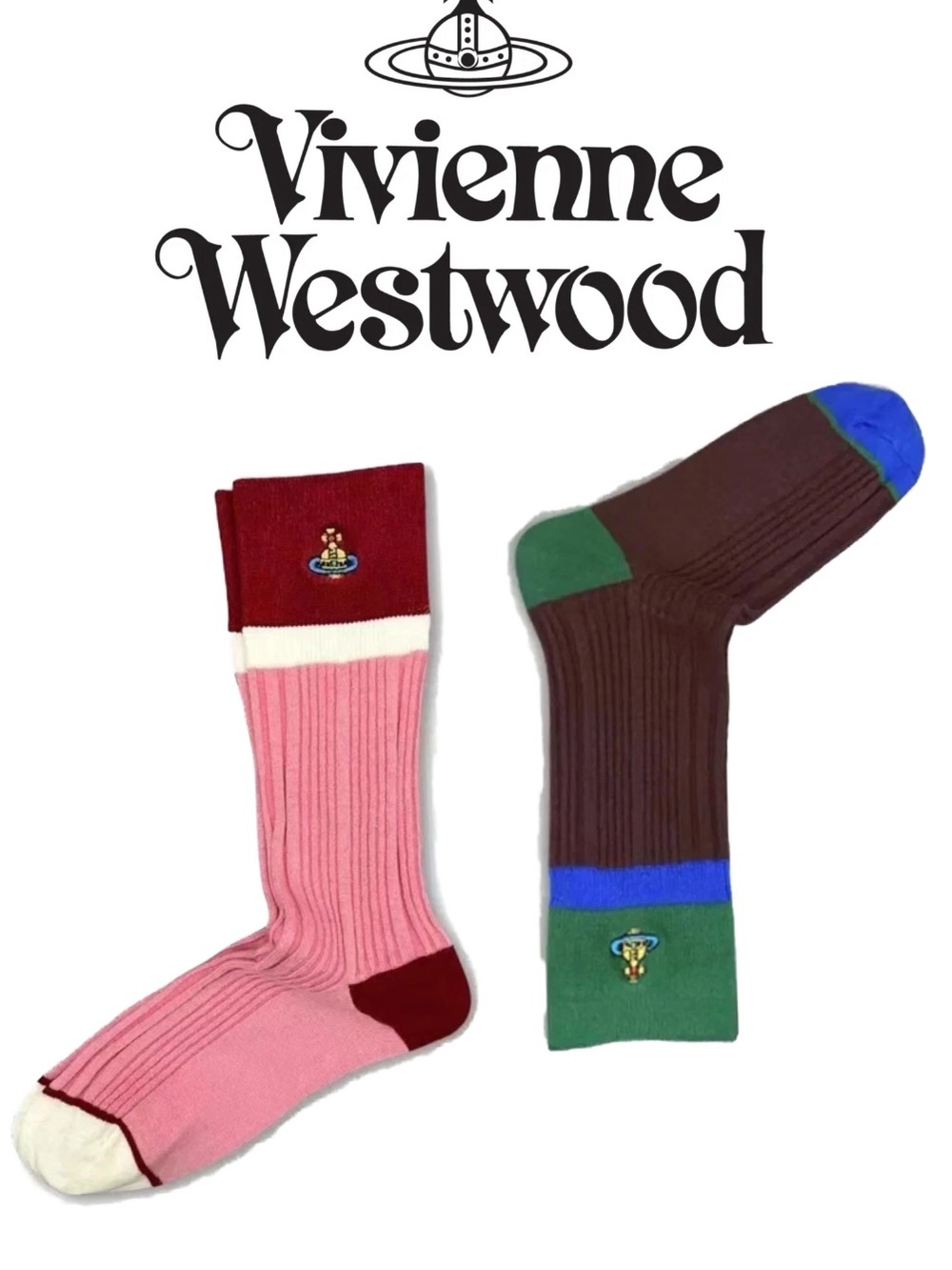 Vivienne Westwood Unisex Colorblock Ribbed Socks - Multi Color Choices - Picture 12 of 13